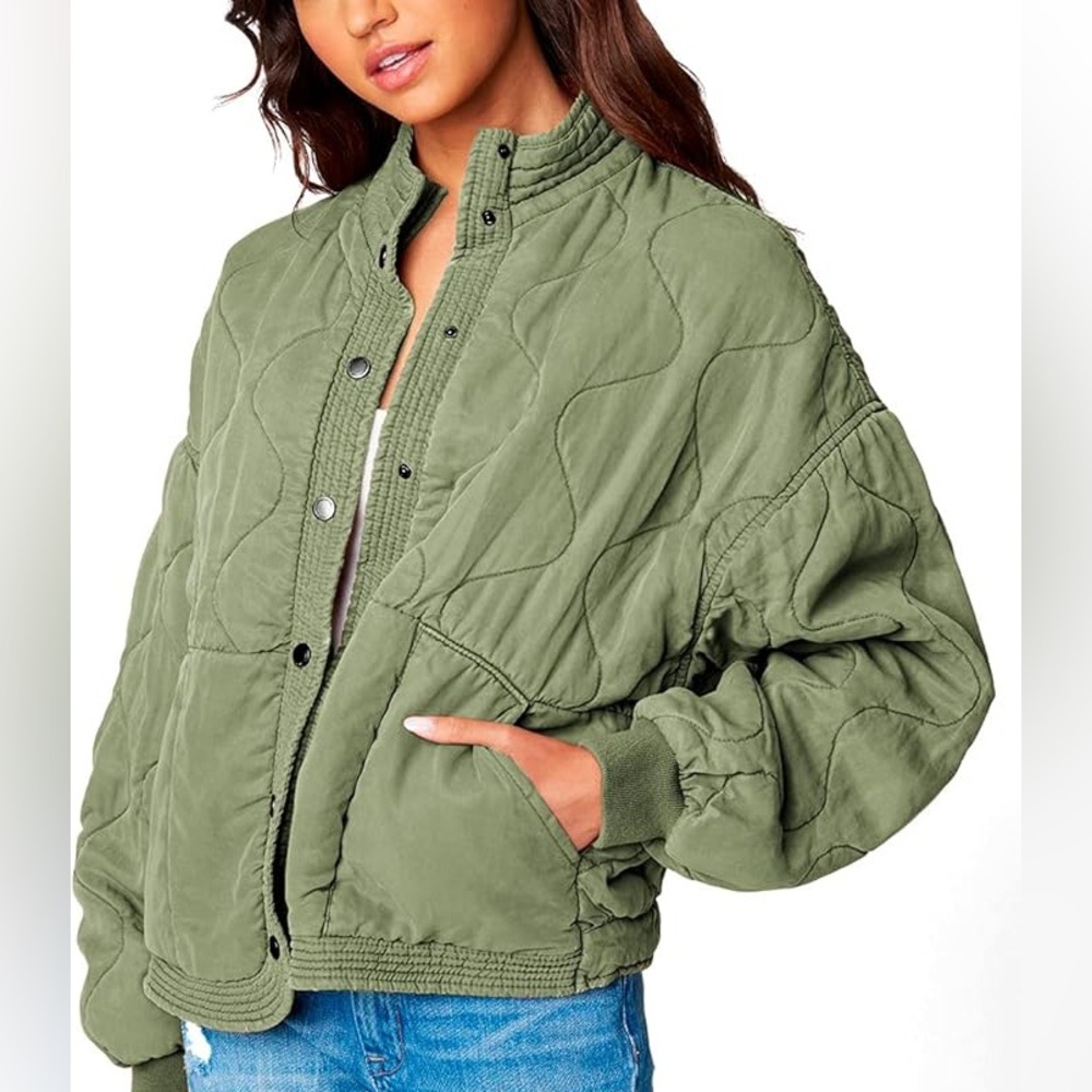 Blank NYC Quilted Sage Green Bomber Jacket